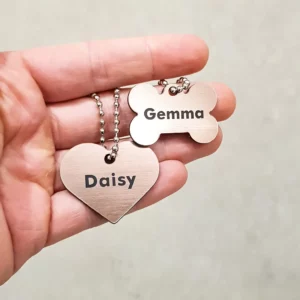 Laser Engraved metallic acrylic pet tags